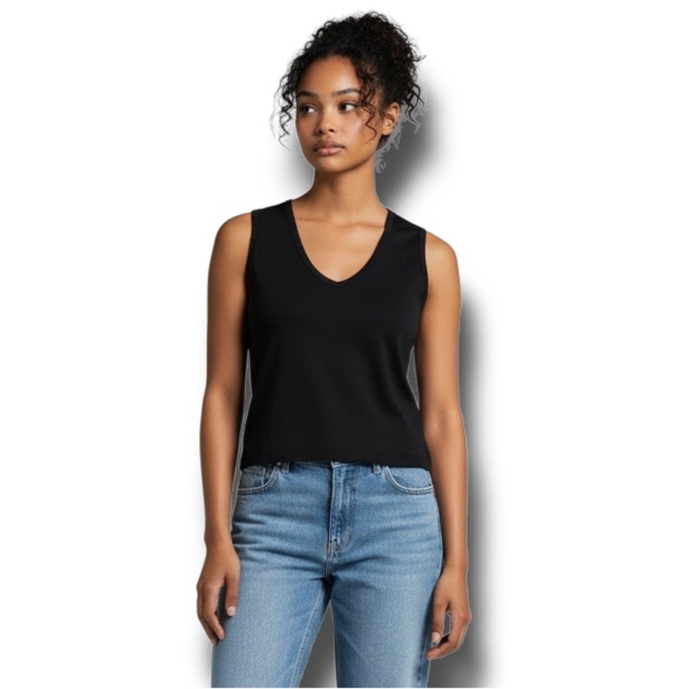 Carushka Bodywear Women’s Sleeveless V-Neck Tank Top Shirt VTG 90s Black S